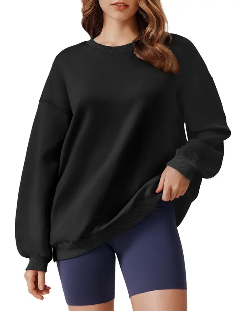 PINSPARK Women's Oversized Y2K Sweatshirt - Trendy Fall 2024 Crewneck with Side Pockets