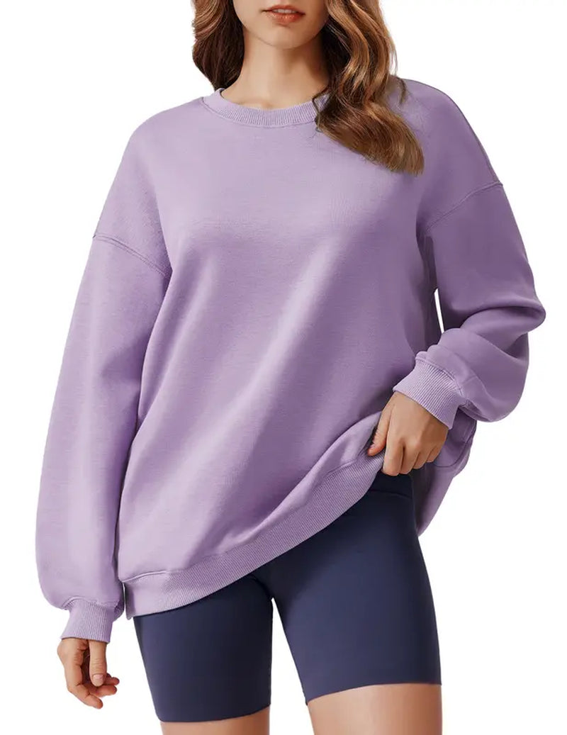 PINSPARK Women's Oversized Y2K Sweatshirt - Trendy Fall 2024 Crewneck with Side Pockets