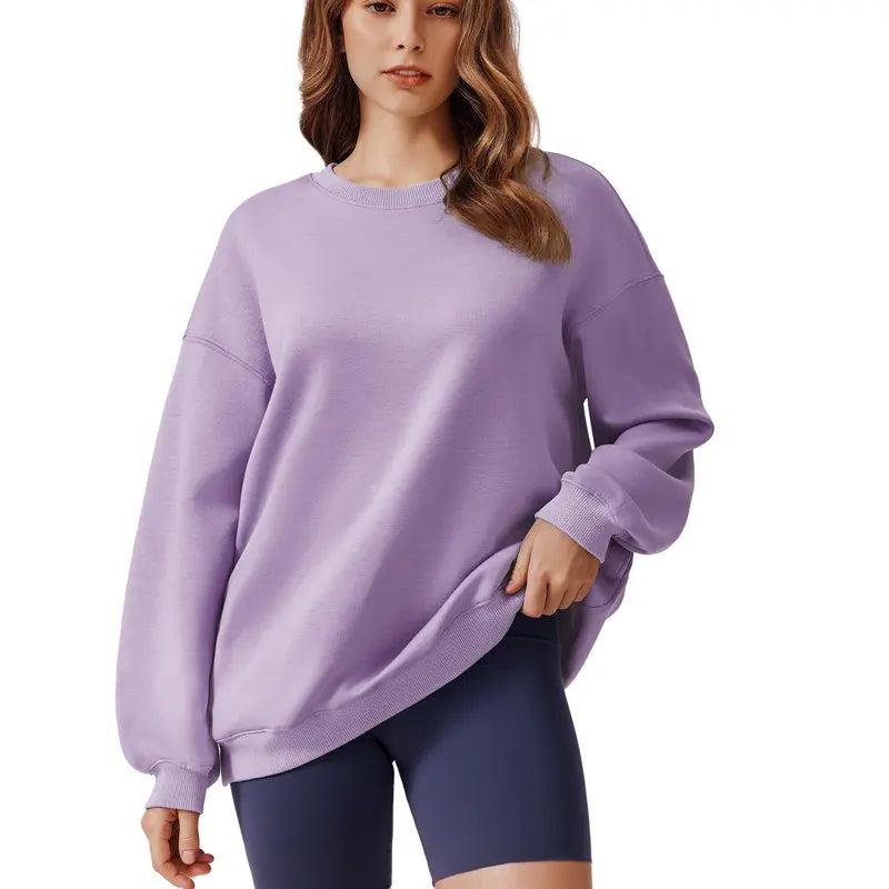 PINSPARK Women's Oversized Y2K Sweatshirt - Trendy Fall 2024 Crewneck with Side Pockets