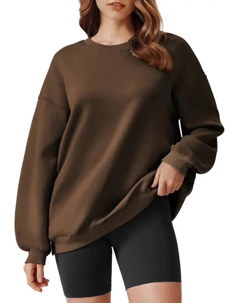 PINSPARK Women's Oversized Y2K Sweatshirt - Trendy Fall 2024 Crewneck with Side Pockets