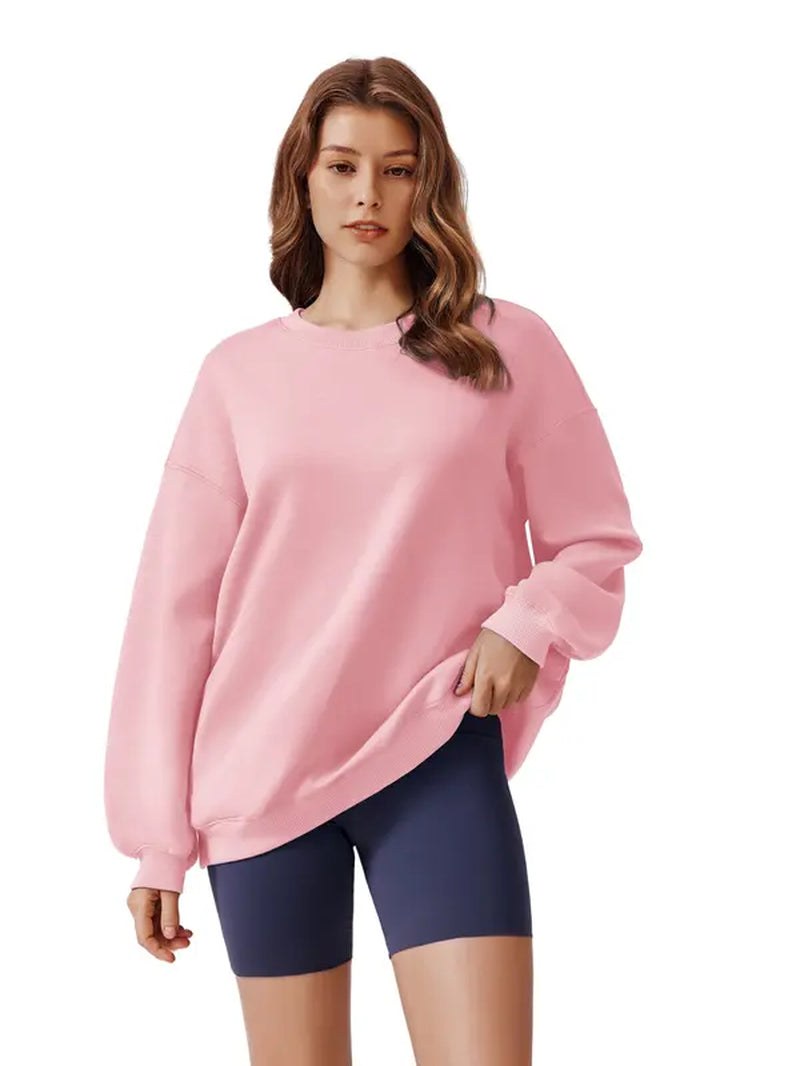 PINSPARK Women's Oversized Y2K Sweatshirt - Trendy Fall 2024 Crewneck with Side Pockets